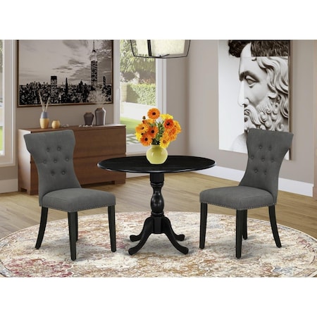 East West Furniture 3 Piece Dublin Dining Set - Wire Brushed Black DMGA3-ABK-50
